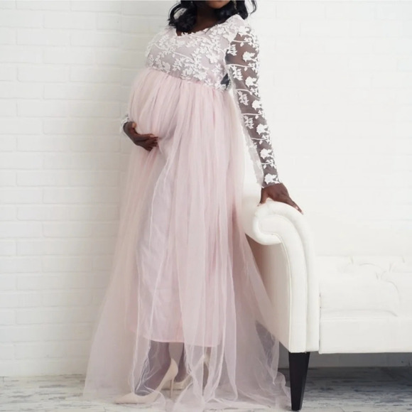 🆕Maternity Photoshoot Dress - Tulle & Lace - Pink/White - 2XL - Picture 2 of 8